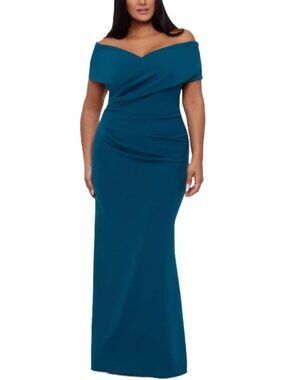 Betsy & Adam Womens Sweetheart Off The Shoulder Sleeves Gown Azure Size 22W NWT